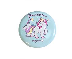 Chytaii Mini Espejo de Bolsillo Aumento Espejo Plegable Espejo de Maquillaje Espejo Portátil Espejo Cosmético Ultrafino Espejo de Viaje Pequeño Espejo de Mano de Doble Cara Patrón Unicornio Ronda