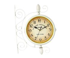 HomeDecTime Reloj De Pared Doble Cara Vintage Reloj De Pared Silencioso Estación De Tren Blanco