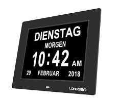 Longsea Reloj Calendario Digital 8 Multifunción Reloj Despertador Soporte de Tarjeta SD para Reproducir Fotos y Videos, 8 Alarmas Programables, para Todos Especialmente Alzheimer y Niños (Negro)
