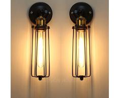 2 Pcs Lámparas Apliques de Pared Luces Clásicas Iluminación Ajustable Jaula de Metal Bañadores de pared Retro Rústico Escalera Dormitorio Espejo Hotel
