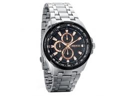 Avaner Grande Reloj Para Hombre Caballero Correa de Acero Inoxidable Dial Dorado Oro Reloj de Pulsera Deportivo 3 Subesferas Decorativas, Reloj Cuarzo Analogico