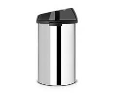 Brabantia Touch Bin - Cubo de basura, 60 litros, acero brillante con tapa color negro mate
