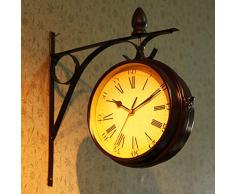 Reloj De Pared Soporte Montaje En Interior Y Exterior para Doble Cara Reloj De Pared Estación De Tren Jardín Reloj Decoración De La Pared 32X33cm