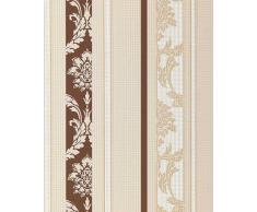 EDEM 053-23 Papel pintado diseño barroco damasco rayas ornamentos relieve flock marrón chocolate beige blanco