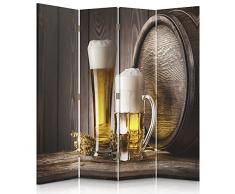 Feeby Frames Biombo Impreso sobre Lona, tabique Decorativo para Habitaciones, a Doble Cara, de 4 Piezas (145x150 cm), Cerveza, Alcohol, Barril, Jarra, Cristal, CULINARIA, RÚSTICO