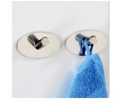 WENKO 4466090100 Percha mural Piceno - juego de 2, adhesivo, Acero inox, 3.6 x 2.8 x 6.5 cm, Brillante