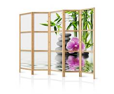 murando - Biombo XXL SPA Flores Orquidea 225x171 cm - 5 Paneles - Lienzo de Tejido no Tejido Tela sintética Separador - Madera Design de Moda Hecho a Mano - Deco - Japón p-B-0033-z-c