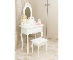 Tocador con taburete y espejo de niñas | Tocadores de maquillaje para niños pequeños, ideal para niñas de 3 a 7 años | Tocador blanco, Mesa de Maquillaje con 3 cajones, juguetes de niñas tocador
