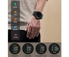 FeiWen Hombre Deportivo Digitales Outdoor Militar Tácticas Brújula Relojes de Pulsera LED Electrónica Multifuncional Pulsómetro Altímetro Termómetro Plástico Reloj con Goma Correa