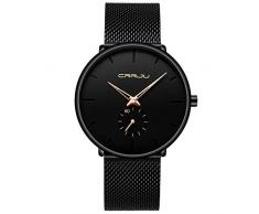 Infinito U-Reloj Impermeable para Hombre de Acero Inoxidable de Color Negro con un diseño Ultra-Delgado y Casual Reloj de Negocios para Hombres