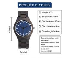 Infinito U-Reloj de Pulsera de Madera para Hombres y Mujeres, Natural Nogal Negro Movimiento de Cuarzo Japonés con Correa Ajustable Artesanía Artesanal Madera Relojes