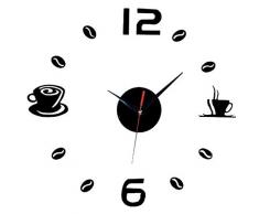 Aliciashouse Reloj de Pared Grande DIY Wall Sticker Reloj café té Taza número Reloj Home Decor de Cafe-Negro