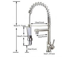 Saeuwtowy LED Grifo Cocina Latón Cepillado Grifo Cocina Extraíble Con Caño 360° Giratorio 2 Funciones Grifo Mezclador Para Agua Fría Y Caliente Grifos Fregadero.