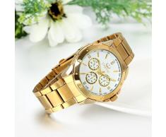 JewelryWe Reloj Dorado de Esfera Blanca, Reloj de Caballero Cuarzo, 3 Subesferas de Decoración, Reloj de Hombre Acero Inoxidable