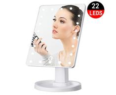 DHOUTDOORS Espejo Cosmético Iluminado LED 22 Luz de Sobremesa Vanidad Maquillaje Espejo 360 Grados de Rotación Blanco