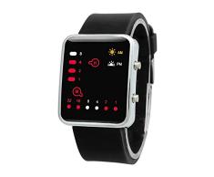 Reloj - SODIAL(R) Unisex De Mujer Reloj Hombre Silicona Digital Rojo LED Deportivo Binario Pulsera Color del Articulo:Negro