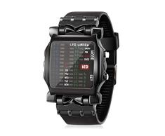 Funnyrunstore Nuevo Unisex Cuadrado LED Colorido Fresco del Reloj Binario Digital de Pulsera Negro