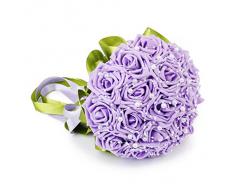 Ramo De Rosas Artificiales Para La Boda De Dama De Honor Nupcial Ninas De Las Flores De Color Purpura