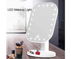 Espejo de Maquillaje Iluminado Grande con luz LED iluminada Espejo cosmético Iluminado con el Escritorio de la iluminación de pie portátil, LED Dimmable Espejo batería operada,White
