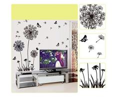 YESURPRISE Vinilo Decorativo Pegatina Pared Para Sala Dormitorio Diente De León Mariposas Color Negro