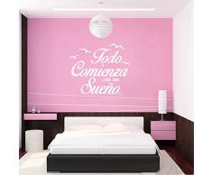 Pegatina todo comienza con un sueño para dormitorios color blanco 55 X 45 cm de OPEN BUY