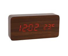 Lanker Reloj Digital De Madera - Reloj Despertador Multifunción con Visualización De La Hora/Fecha/Temperatura Y Control De Voz para Viajes A La Oficina En El Hogar - AC11Brown_Red