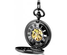 Infinite U 6 Hojas Afortunadas Trébol Números Romanos Hueco Esqueleto Reloj de bolsillo mecánico Negro