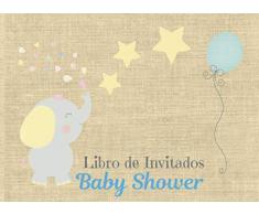 Libro de Invitados Baby Shower: Libro de firmas para Baby Shower Tema Elefante con Nubes Niño mensajes y autografos de los invitados a la fiesta 40 paginas a color 8.25 x 6 in