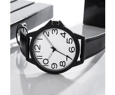 Reloj de Pulsera para Hombre, Correa de Piel Negra, Cuarzo, Esfera analógica, Esfera Blanca, números arábigos, Resistente al Agua, clásico