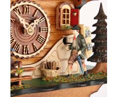 Reloj cucú de cuarzo Casa de la selva negra con rueda de molino y hombre cargando un reloj que se mueven, con música TU 478 QM HZZG