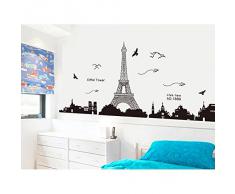 Pegatina de pared vinilo adhesivo decorativo para cuartos, dormitorio,cocina, ... vista de Paris Torre Eiffel Color Negro OPEN BUY