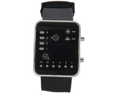 RETYLY Unisex De Mujer Reloj Hombre Silicona Digital Rojo LED Deportivo Binario Pulsera Color del Articulo:Negro