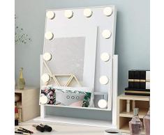 Ovonni Espejo Maquillaje con Luz, Espejo Maquillaje con 12 Luces 360 ° Giratorio, Espejo de Maquillaje LED luz Espejo Iluminado para Maquillaje, 3 Modos de Color