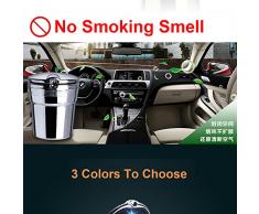 SZSS-CAR - Cenicero de aluminio sin humo para coche, indicador con luz LED azul, para viaje, coche, para eliminar olores de cigarrillos, difusor de humo, soporte cilíndrico