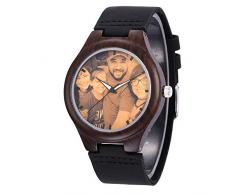 Reloj de Madera Personalizado con Foto o Mensaje Grabado de Doble Cara para Hombres, Mujeres, cumpleaños, Navidad, día del Padre, Regalo