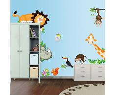 Pegatina de pared vinilo adhesivo decorativo para cuartos, dormitorios,cocina,sala de estar ...Animales juegan en el ZOO con elefante, leon,ardilla, mono ... de OPEN BUY