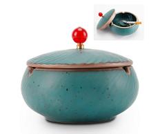 ONEDERZ Cenicero a prueba de viento del De cerámica con Tapa antiolor, para Mesa de café, pequeño decoración, apartamento, Dormitorio, balcón, Azul, 11x 8.5cm