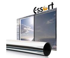 Essort Vinilo para Ventana Privacidad Pegatina Cristal 60x400cm Protector de Electricida Estática, Sola Lámina Privacidad de Una Manera Espejo Película Adhesiva （Plata）