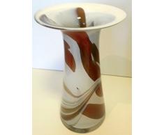 Jarron de crital coloreado, grande florero de vidrio soplado a boca en tonos marron, beige, blanco de marmol, para las flores de tallo largo, altura circa 29 cm, diseñado y fabricado por la Oberstdorfer Glashütte