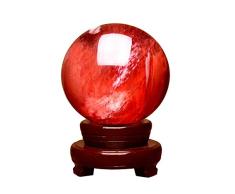MMJJQWE Cristal Feng Shui de 3,1 Pulgadas Bola de Cristal Transparente, esferas de ágata roja Fengshui, con Soporte de Madera, para Espejo, meditación, curación con Cristales, adivinación