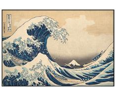 Panorama Lienzo Hokusai La Gran Ola de Kanagawa 30x21cm - Impreso en Lienzo Bastidor - Cuadros Decoración Salón - Cuadros Vintage - Cuadros Lienzos Decorativos - Cuadro en Lienzo