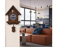 LOISK Reloj de Pared de Cuco Reloj de Madera con Mecanismo de Cuarzo a Pilas y Llamada de Cucú Reloj para el hogar/la Cocina/la Oficina/la Escuela,Marrón