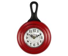 ufengke Reloj de Pared Sartén Rojo Reloj Quartz de Metal Silencioso para Cocina Dormitorio Bar Sala 17.5cm