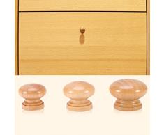 Tirador De Mango 10 Unids S/M / L Mango De Madera Natural Armario de Setas Redonda Cajón Perillas Tiradores Manijas con Tornillos(M 28MM)