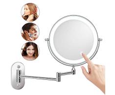 MQSS Espejo de Aumento de Pared Doble Cara 360 °Giratorio Espejo tocador con luz LED Espejos Extensibles 7X Aumento para Baño y Tocador10X