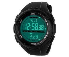 Happy Cherry Deportivo LED Reloj Digital de Cuarzo con Correa de Gaucho Esfera Grande Multifunción Alarma Cronómetro Calendario Waterproof Wrist Watch para Hombre Chico - Negro