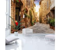 Fotomural 400x280 cm ! Papel tejido-no tejido. Fotomurales - Papel pintado - Italia Toscana Calle Ciudad Ladrillo Flores d-B-0077-a-a