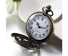 JewelryWe Reloj de Bolsillo Bronce Cuarzo, Hueco Floral Flores de Fecilidad, Reloj de Bolsillo Estilo Chino Antiguo, Buen Regalo para El Día de la Madre