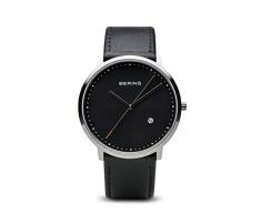 Bering Classic - Reloj analógico de caballero de cuarzo con correa de piel negra - sumergible a 50 metros