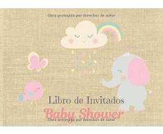 Libro de Invitados Baby Shower: Libro de firmas para Baby Shower Tema Elefante con Nubes Niña mensajes y autografos de los invitados a la fiesta 40 paginas a color 8.25 x 6 in